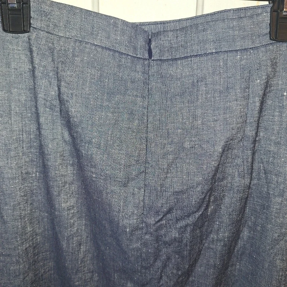 Ann Taylor Womens 12T Denim Blue Midi Wrap Skirt Tie Waist Linen Blend - Picture 4 of 6